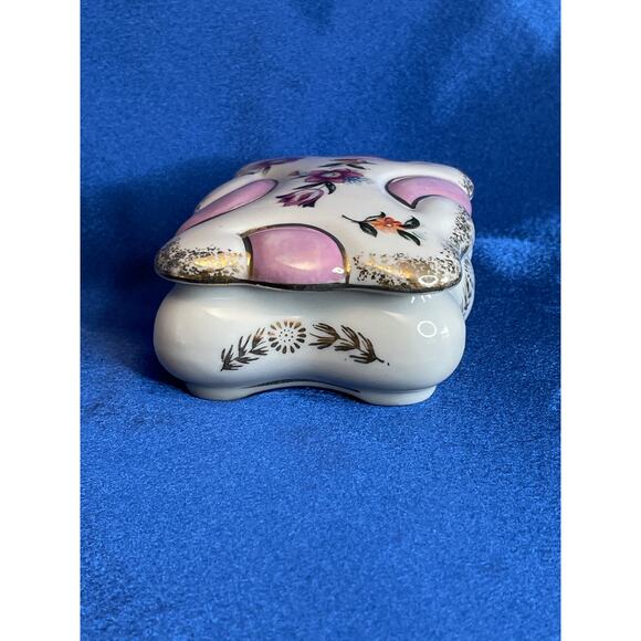 Vintage Rectangle Pink and White Porcelain Trinket Box Japan - Picture 5 of 9